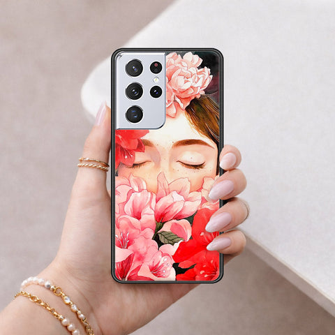 Samsung Galaxy S21 Ultra 5G Cover - Floral Series - HQ Ultra Shine Premium Infinity Glass Soft Silicon Borders Case