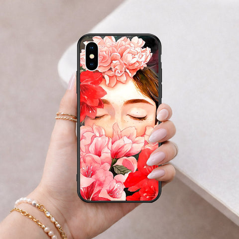 iPhone XS / X - Floral Series - HQ Ultra Shine Premium Infinity Glass Soft Silicon Borders Case