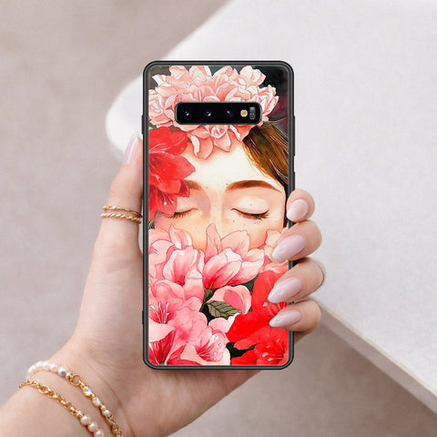 Samsung Galaxy S10 Plus Cover - Floral Series - HQ Ultra Shine Premium Infinity Glass Soft Silicon Borders Case