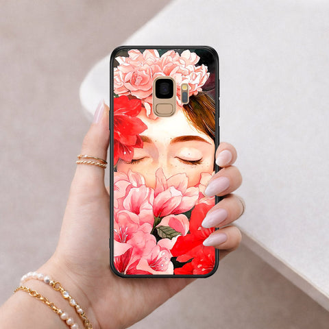 Samsung Galaxy S9 Cover - Floral Series - HQ Ultra Shine Premium Infinity Glass Soft Silicon Borders Case