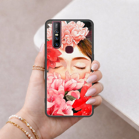 Vivo V15 Cover - Floral Series - HQ Ultra Shine Premium Infinity Glass Soft Silicon Borders Case