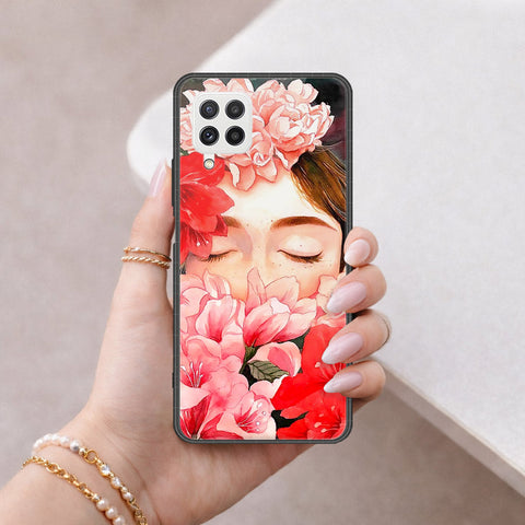 Samsung Galaxy M22 Cover - Floral Series - HQ Ultra Shine Premium Infinity Glass Soft Silicon Borders Case