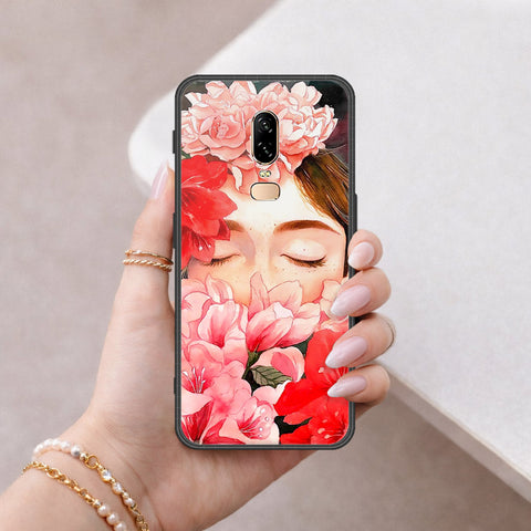 OnePlus 6 Cover - Floral Series - HQ Ultra Shine Premium Infinity Glass Soft Silicon Borders Case