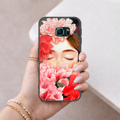 Samsung Galaxy S6 Edge Cover - Floral Series - HQ Ultra Shine Premium Infinity Glass Soft Silicon Borders Case