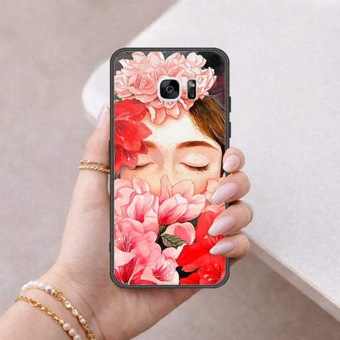 Samsung Galaxy S7 Edge Cover - Floral Series - HQ Ultra Shine Premium Infinity Glass Soft Silicon Borders Case