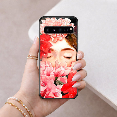 Samsung Galaxy S10 5G Cover - Floral Series - HQ Ultra Shine Premium Infinity Glass Soft Silicon Borders Case