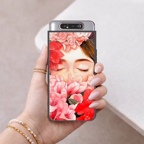 Samsung Galaxy A80 Cover - Floral Series - HQ Ultra Shine Premium Infinity Glass Soft Silicon Borders Case