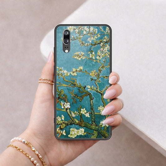 Huawei P20 Cover - Floral Series 2 - HQ Ultra Shine Premium Infinity Glass Soft Silicon Borders Case