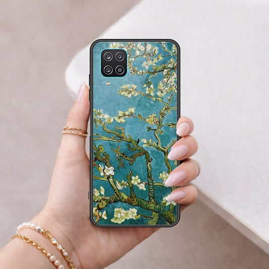 Samsung Galaxy A12 Cover - Floral Series 2 - HQ Ultra Shine Premium Infinity Glass Soft Silicon Borders Case