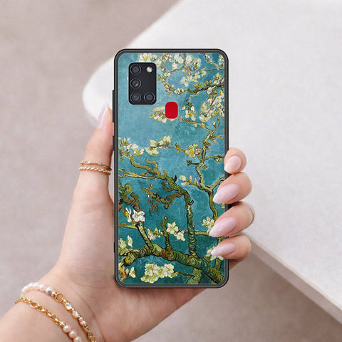 Samsung Galaxy A21s Cover - Floral Series 2 - HQ Ultra Shine Premium Infinity Glass Soft Silicon Borders Case
