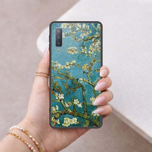 Samsung Galaxy A7 2018 Cover - Floral Series 2 - HQ Ultra Shine Premium Infinity Glass Soft Silicon Borders Case
