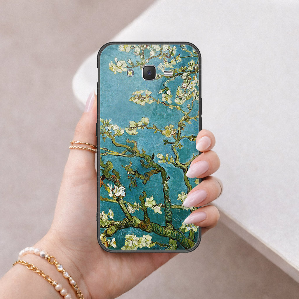 Samsung Galaxy J7 2015 Cover - Floral Series 2 - HQ Ultra Shine Premium Infinity Glass Soft Silicon Borders Case