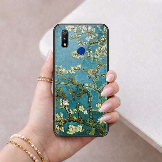 Realme 3 Cover - Floral Series 2 - HQ Ultra Shine Premium Infinity Glass Soft Silicon Borders Case