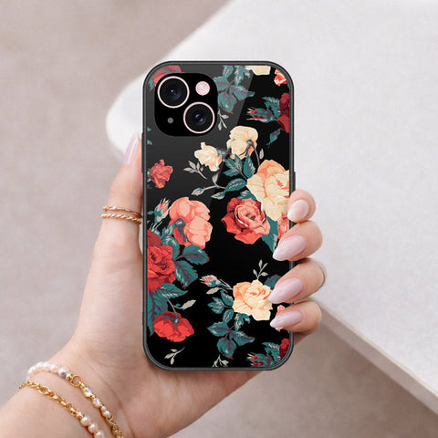 iPhone 15 Cover - Floral Series 2 - HQ Ultra Shine Premium Infinity Glass Soft Silicon Borders Case