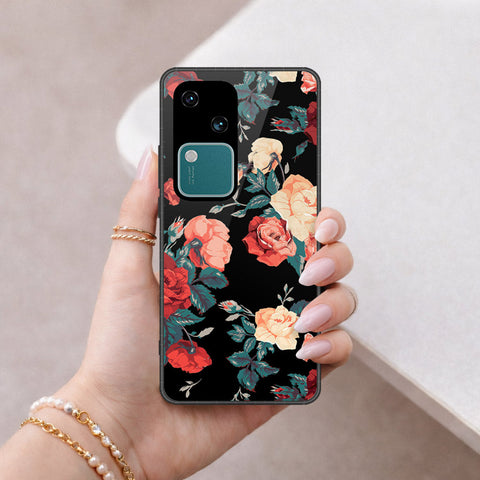 Vivo V30 Cover - Floral Series 2 - HQ Ultra Shine Premium Infinity Glass Soft Silicon Borders Case