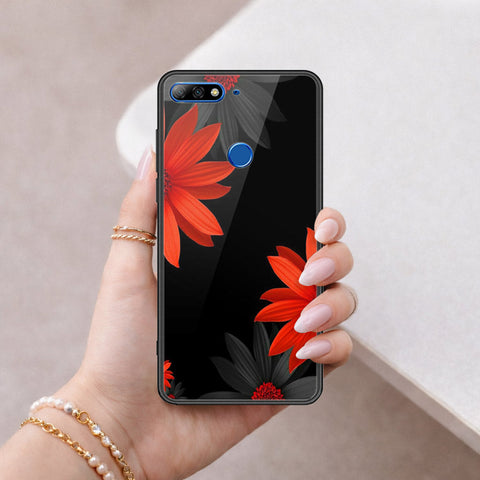 Huawei Y7 2018 Cover - Floral Series 2 - HQ Ultra Shine Premium Infinity Glass Soft Silicon Borders Case