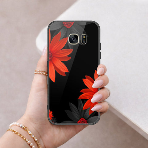 Samsung Galaxy S7 Cover - Floral Series 2 - HQ Ultra Shine Premium Infinity Glass Soft Silicon Borders Case