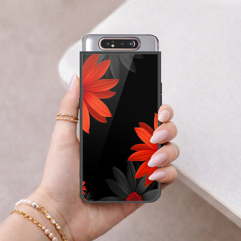 Samsung Galaxy A80 Cover - Floral Series 2 - HQ Ultra Shine Premium Infinity Glass Soft Silicon Borders Case