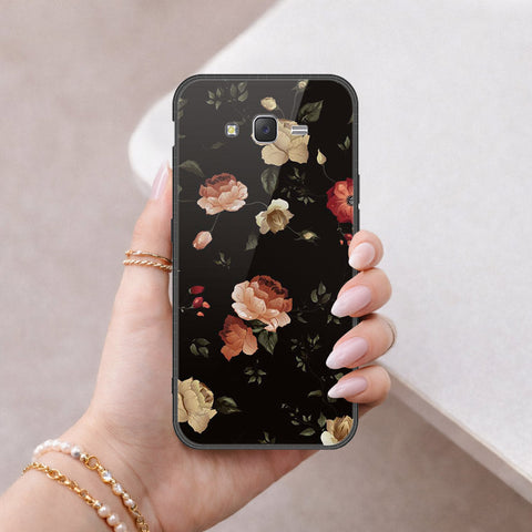 Samsung Galaxy J7 2015 Cover - Floral Series 2 - HQ Ultra Shine Premium Infinity Glass Soft Silicon Borders Case