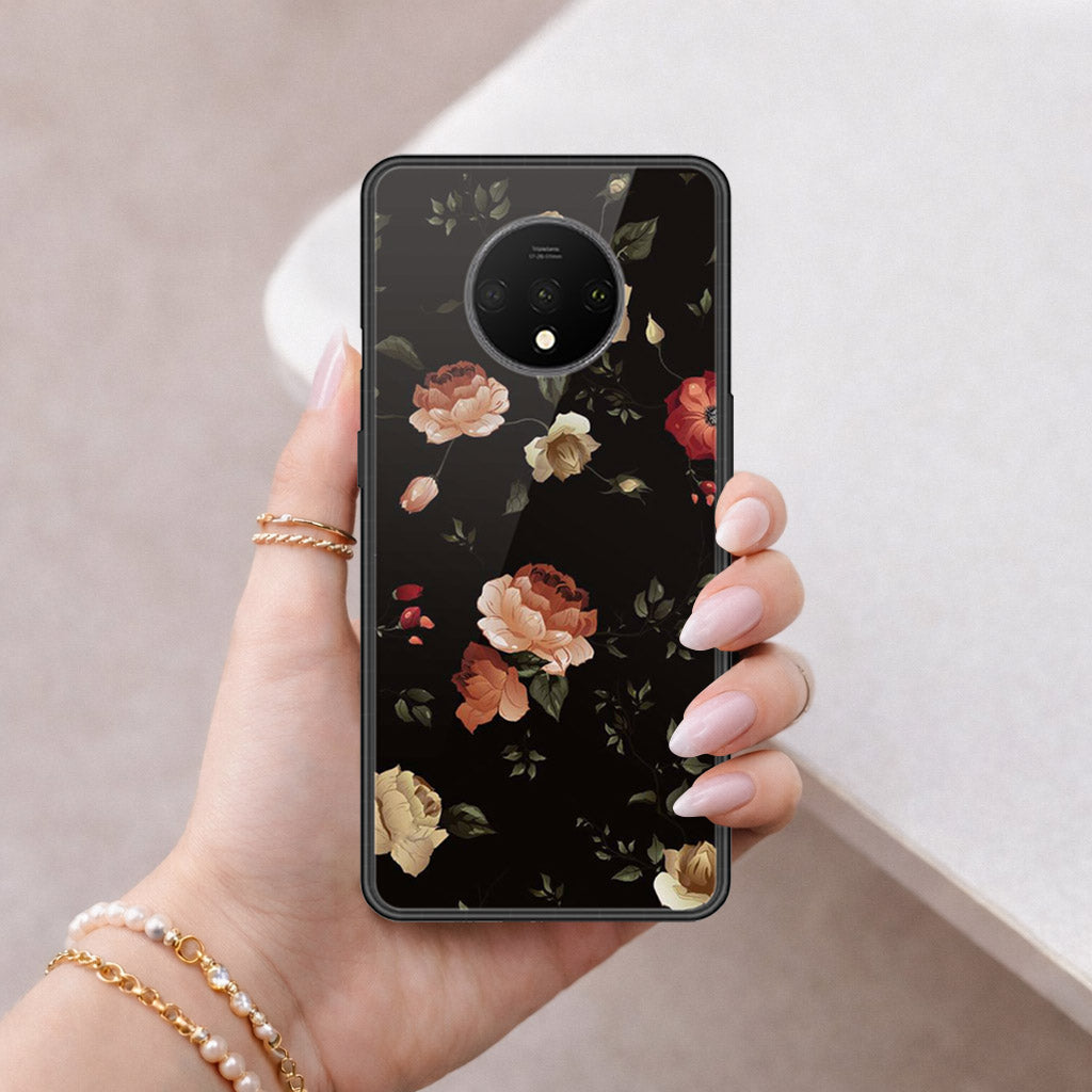 OnePlus 7T Cover - Floral Series 2 - HQ Ultra Shine Premium Infinity Glass Soft Silicon Borders Case (Fast Delievery)
