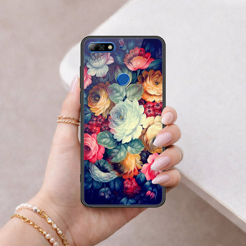 Huawei Honor 7C Cover - Floral Series 2 - HQ Ultra Shine Premium Infinity Glass Soft Silicon Borders Case