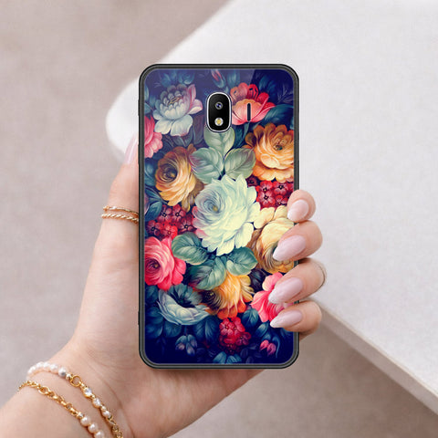 Samsung Galaxy J4 2018 Cover - Floral Series 2 - HQ Ultra Shine Premium Infinity Glass Soft Silicon Borders Case