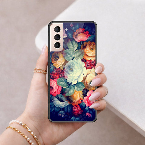 Samsung Galaxy S21 5G Cover - Floral Series 2 - HQ Ultra Shine Premium Infinity Glass Soft Silicon Borders Case