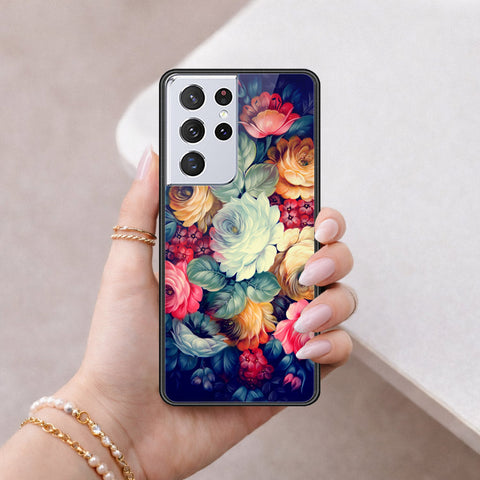 Samsung Galaxy S21 Ultra 5G Cover - Floral Series 2 - HQ Ultra Shine Premium Infinity Glass Soft Silicon Borders Case