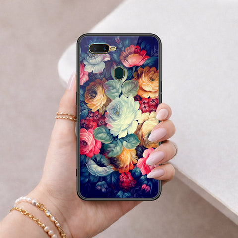 Oppo A7 Cover - Floral Series 2 - HQ Ultra Shine Premium Infinity Glass Soft Silicon Borders Case