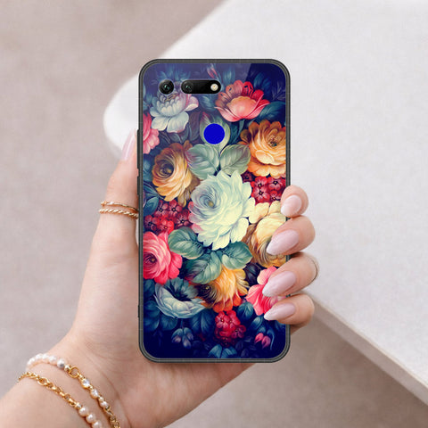 Huawei Honor View 20 Cover - Floral Series 2 - HQ Ultra Shine Premium Infinity Glass Soft Silicon Borders Case