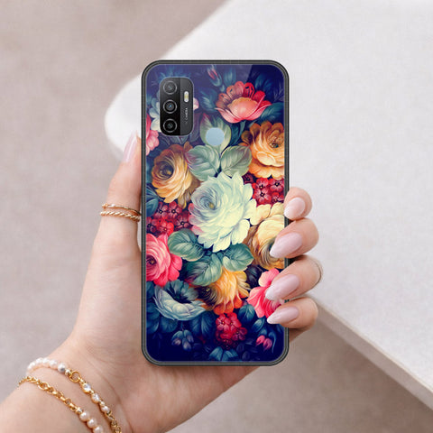 Oppo A53 Cover - Floral Series 2 - HQ Ultra Shine Premium Infinity Glass Soft Silicon Borders Case