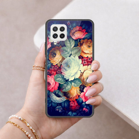 Samsung Galaxy A22 Cover - Floral Series 2 - HQ Ultra Shine Premium Infinity Glass Soft Silicon Borders Case