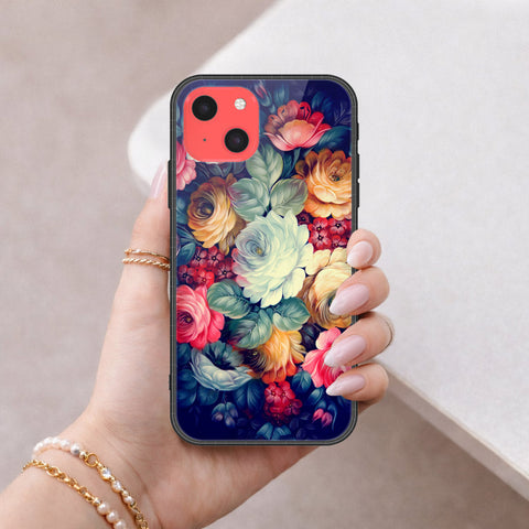 iPhone 13 Mini Cover - Floral Series 2 - HQ Ultra Shine Premium Infinity Glass Soft Silicon Borders Case