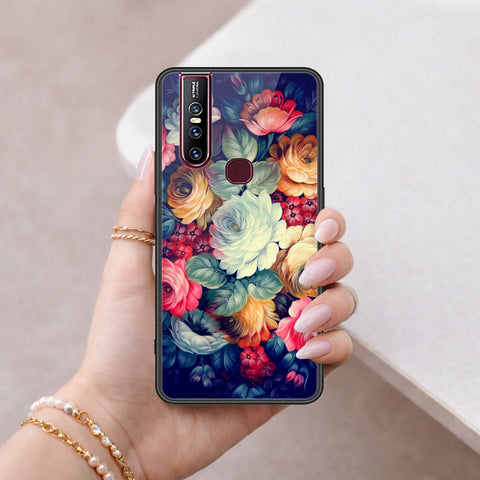 Vivo V15 Cover - Floral Series 2 - HQ Ultra Shine Premium Infinity Glass Soft Silicon Borders Case