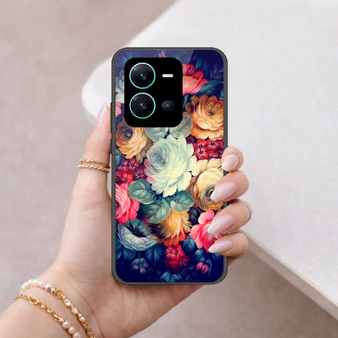 Vivo X80 Lite Cover - Floral Series 2 - HQ Ultra Shine Premium Infinity Glass Soft Silicon Borders Case