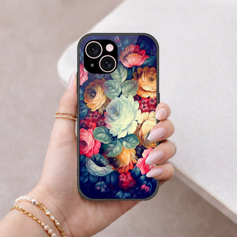 iPhone 15 Cover - Floral Series 2 - HQ Ultra Shine Premium Infinity Glass Soft Silicon Borders Case