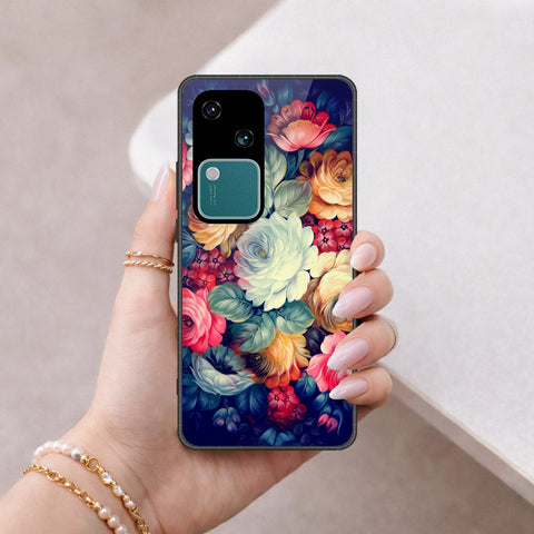 Vivo V30 Cover - Floral Series 2 - HQ Ultra Shine Premium Infinity Glass Soft Silicon Borders Case