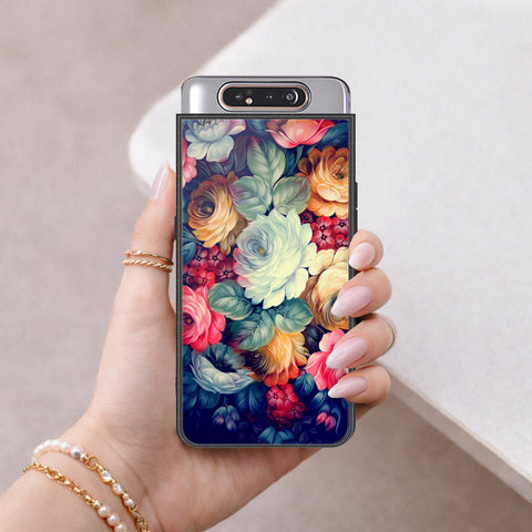 Samsung Galaxy A80 Cover - Floral Series 2 - HQ Ultra Shine Premium Infinity Glass Soft Silicon Borders Case
