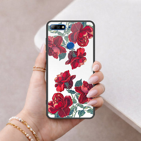 Huawei Y7 2018 Cover - Floral Series 2 - HQ Ultra Shine Premium Infinity Glass Soft Silicon Borders Case
