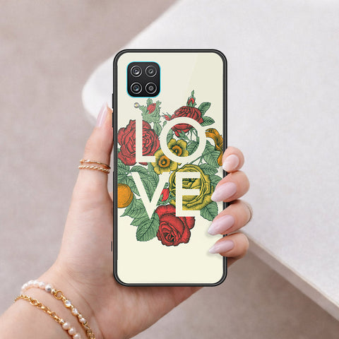 Samsung Galaxy A12 Cover - Floral Series 2 - HQ Ultra Shine Premium Infinity Glass Soft Silicon Borders Case