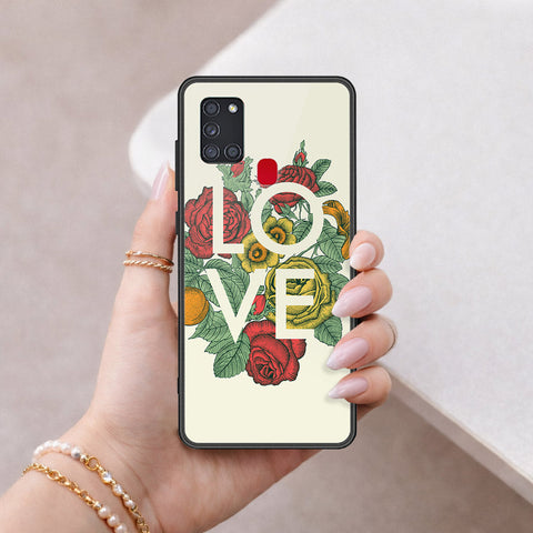 Samsung Galaxy A21s Cover - Floral Series 2 - HQ Ultra Shine Premium Infinity Glass Soft Silicon Borders Case