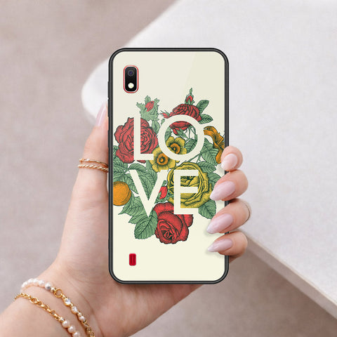 Samsung Galaxy A10 Cover - Floral Series 2 - HQ Ultra Shine Premium Infinity Glass Soft Silicon Borders Case