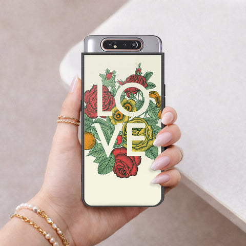 Samsung Galaxy A80 Cover - Floral Series 2 - HQ Ultra Shine Premium Infinity Glass Soft Silicon Borders Case