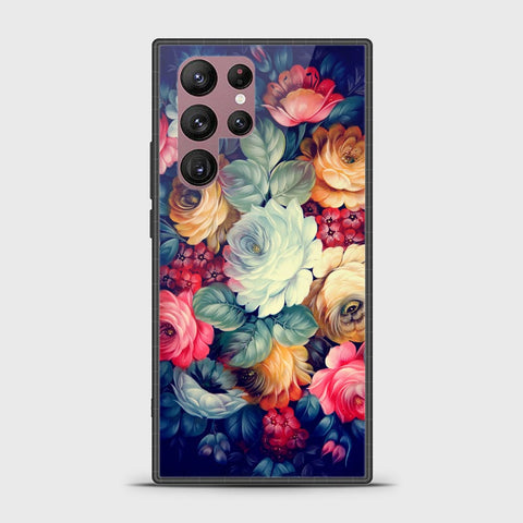 Samsung Galaxy S22 Ultra 5G Cover - Floral Series 2 - D25 - HQ Ultra Shine Premium Infinity Glass Soft Silicon Borders Case ( Fast Delivery )