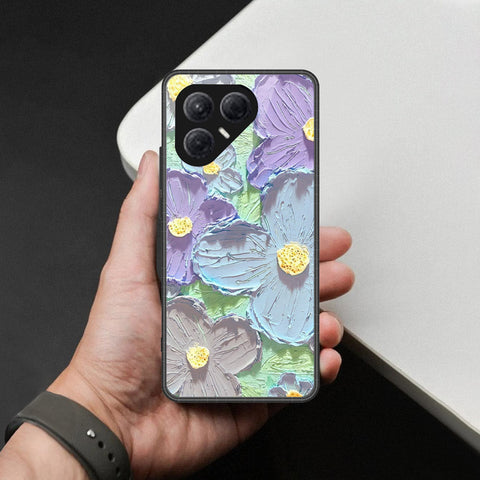 Tecno Pova 7 4G Cover - Floral Series - Design 1 - Purple & Aqua - HQ Ultra Shine Premium Infinity Glass Soft Silicon Borders Case