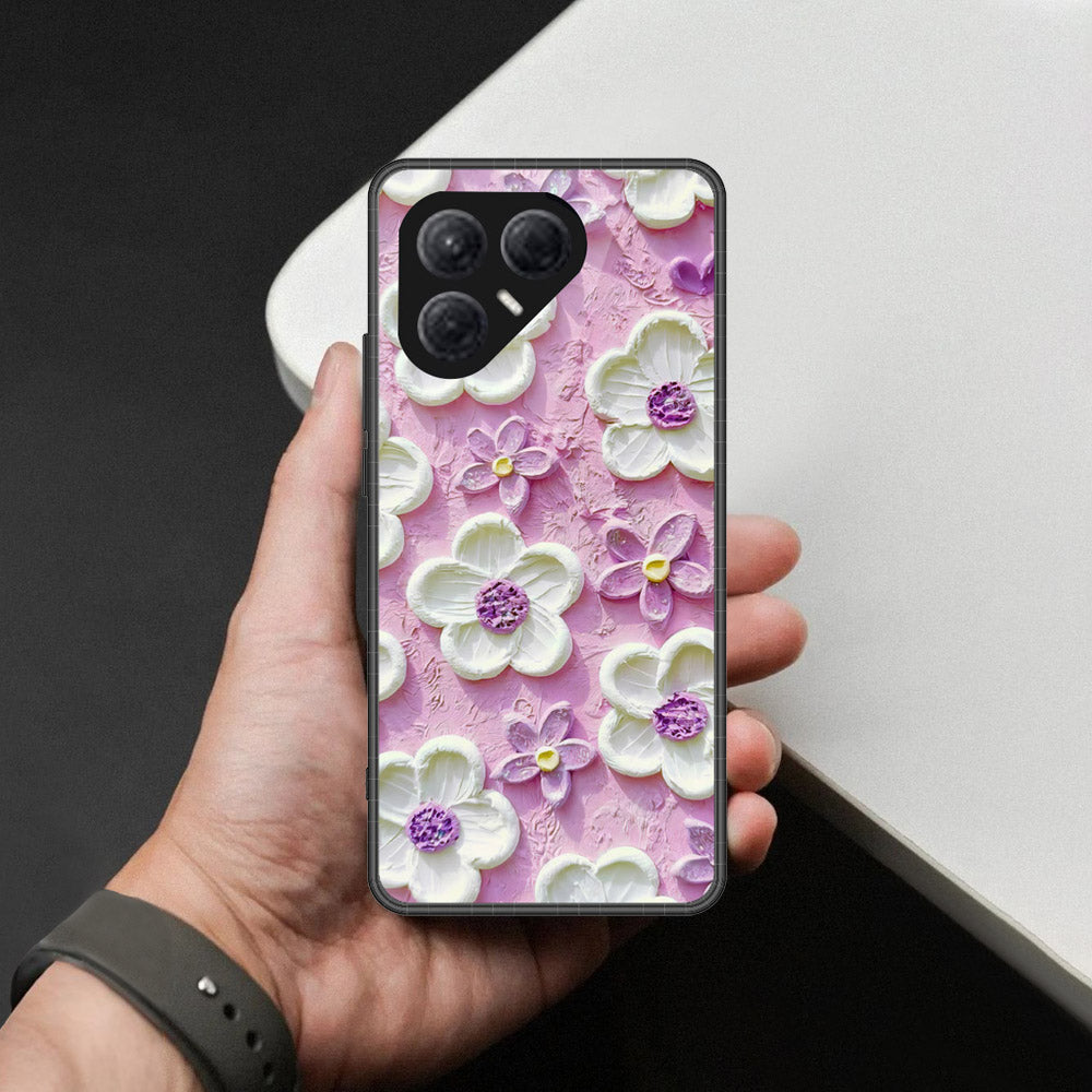 Tecno Pova 7 4G Cover - Floral Series - Design 4 - Purple & White - HQ Ultra Shine Premium Infinity Glass Soft Silicon Borders Case