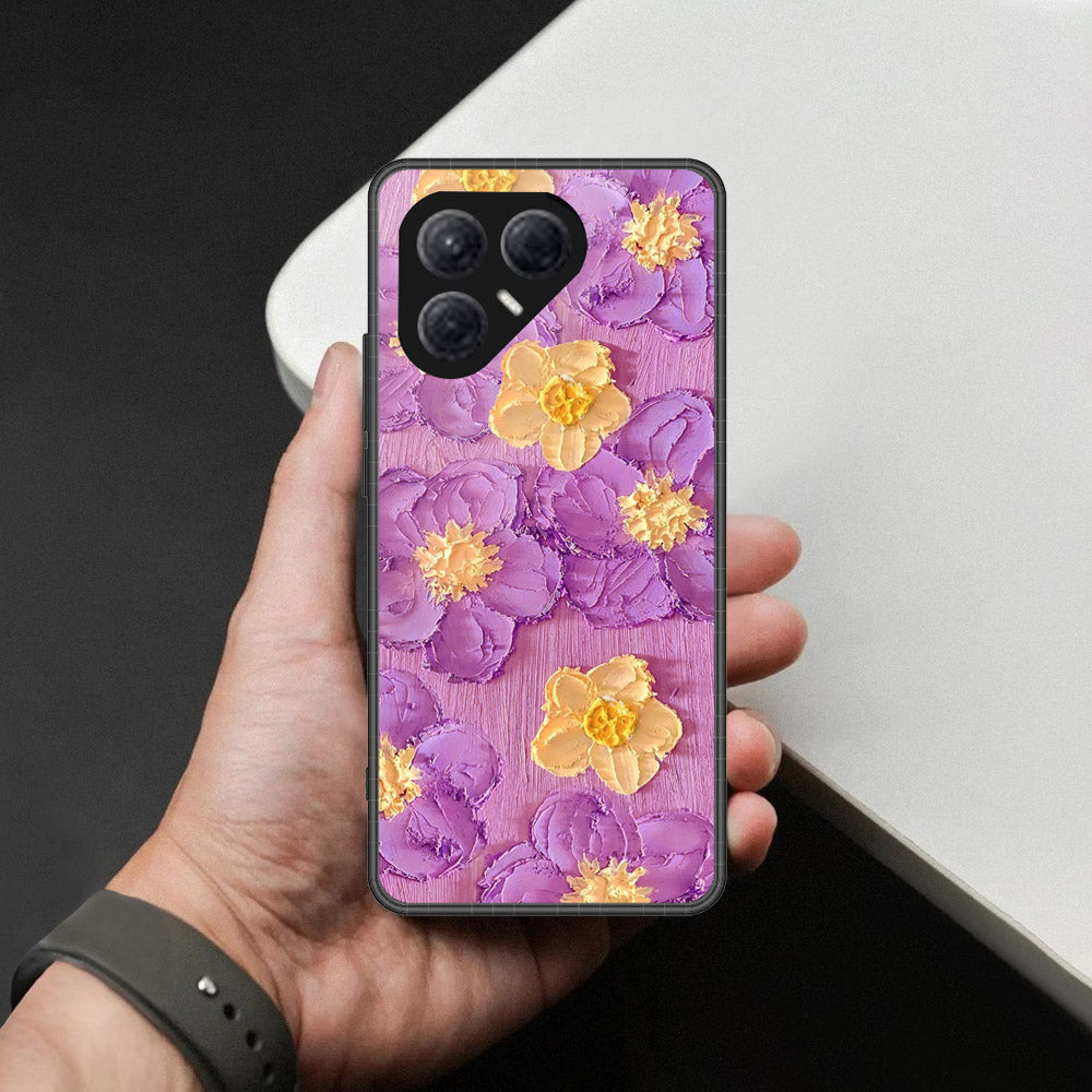 Tecno Pova 7 4G Cover - Floral Series - Design 8 - Purple & Yellow - HQ Ultra Shine Premium Infinity Glass Soft Silicon Borders Case