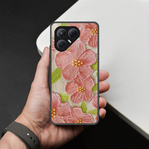 Tecno Pova 7 4G Cover - Floral Series - Design 9 - Pink & Green - HQ Ultra Shine Premium Infinity Glass Soft Silicon Borders Case