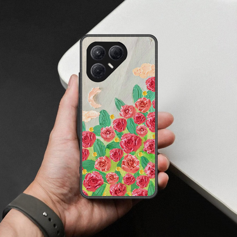 Tecno Pova 7 4G Cover - Floral Series - Design 10 - Red & Green - HQ Ultra Shine Premium Infinity Glass Soft Silicon Borders Case