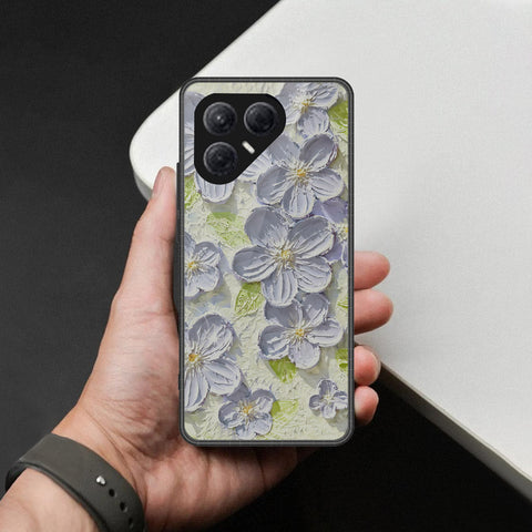 Tecno Pova 7 4G Cover - Floral Series - Design 12 - Grey & Green - HQ Ultra Shine Premium Infinity Glass Soft Silicon Borders Case